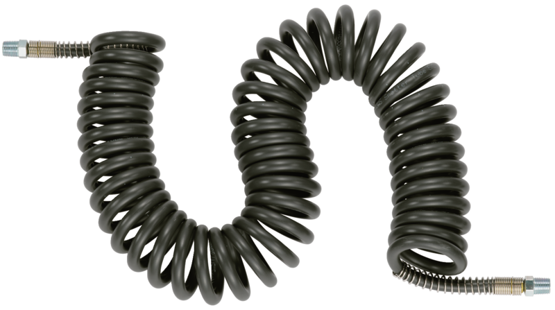 Tuyau spiralé polyuréthane/PVC : équipé de raccords mâles fixes spécial ambiance SOUDURE Ø int./ext. = 6,5 x 12 Longueur Maxi = 7,5 